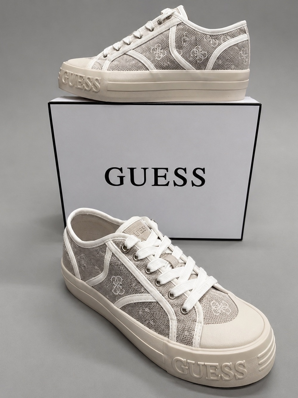 GUESS Women's Cream Mesh Platform Sneakers with Logo Detail